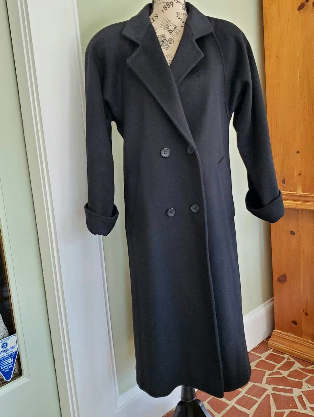 Classic Vintage Black Wool Trenchcoat - Picture 2 of 14